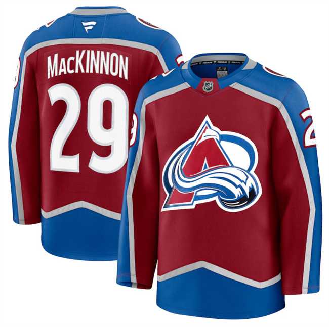 Mens Colorado Avalanche #29 Nathan MacKinnon Burgundy 2024-25 Home Stitched Jersey Dzhi